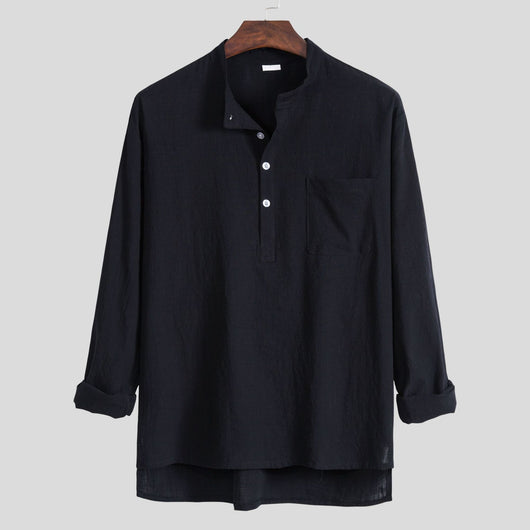 Camisa Casual de Algodón y Lino para Hombre Talla Grande - Image 2