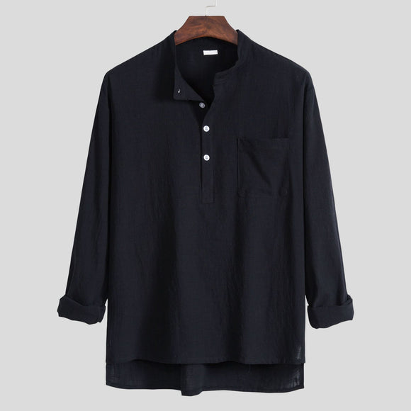 Camisa Casual de Algodón y Lino para Hombre Talla Grande