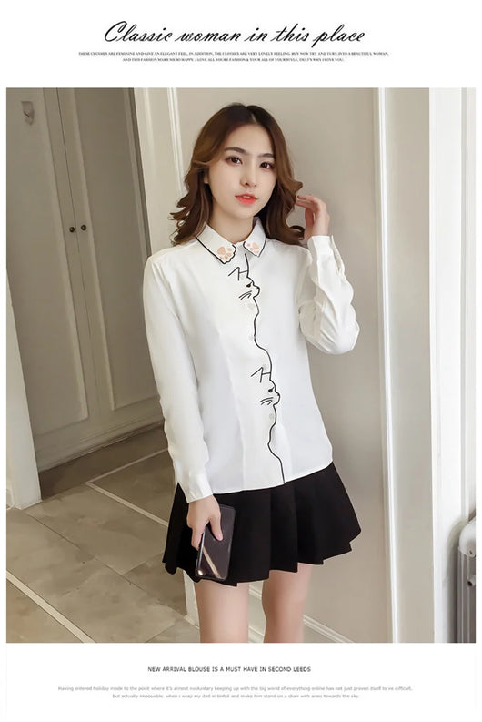 Blusa Blanca Holgada con Bordado de Gato - Diseño Adorable y Cómodo - Image 15