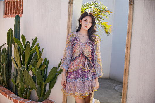 Vestido Largo Floral con Cintura Ajustada y Mangas Farol - Image 19