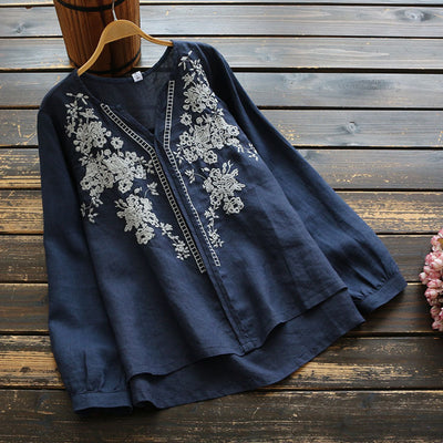 Blusa Vintage con Cuello en V y Bordado Artesanal - Image 14