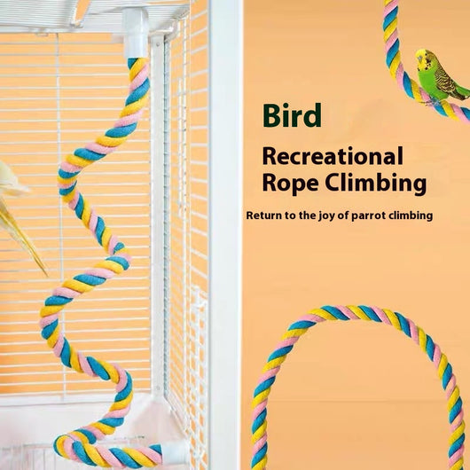 Colorful twisted cotton rope bird perch with plastic end caps, 41.5cm long, for climbing and nibbling. - Image 10