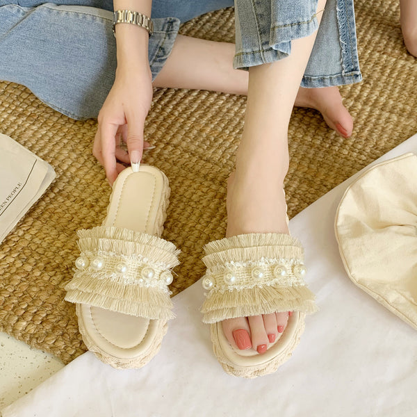 Pantuflas Estilo Coreano de Cuero Sintético Acolchado