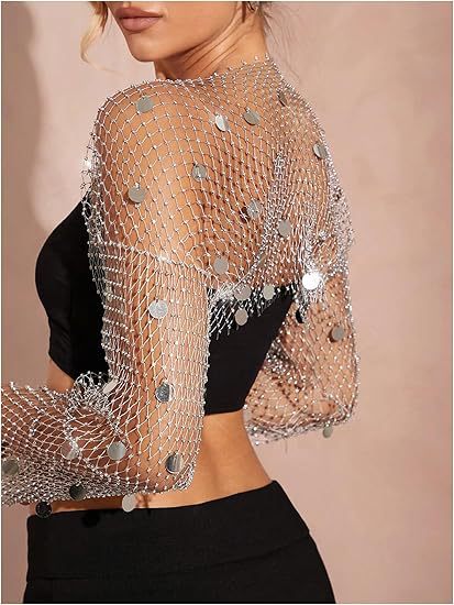 Cardigan de Malla con Lentejuelas y Detalles de Diamantes - Image 9