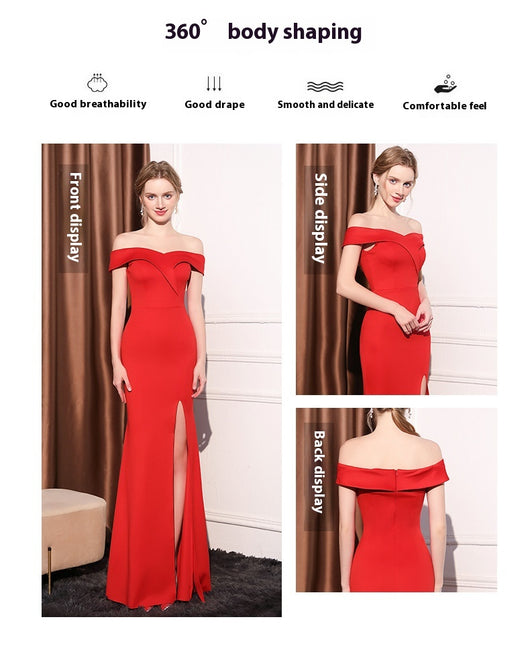 Vestido Largo Elegante Hombros Descubiertos con Cola de Pez - Image 15