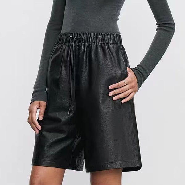 Shorts de Cuero con Cintura Elástica - Casual Versátil para Mujer - Image 6