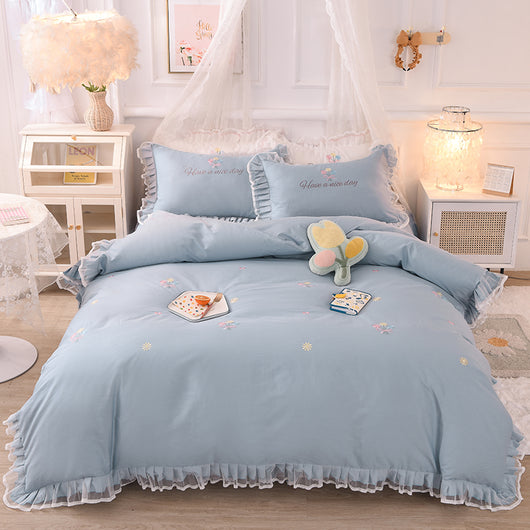 Juego de Cama Infantil de 4 Piezas en Algodón con Volantes y Bordado de Flores - Image 8