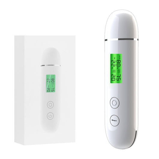 White rechargeable smart facial skin tester with green digital display, USB-C charging cable, and user manual. - Image 4