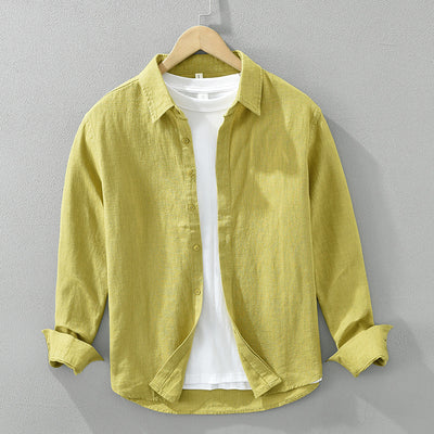 Camisa de Lino Suelta para Hombre - Estilo Casual Artístico de Manga Larga - Image 7