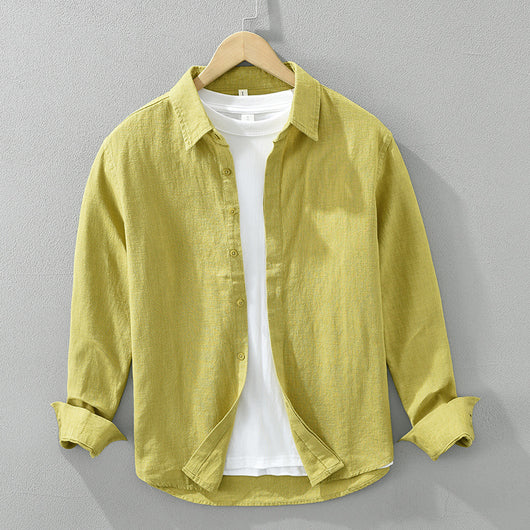 Camisa de Lino Suelta para Hombre - Estilo Casual Artístico de Manga Larga - Image 7
