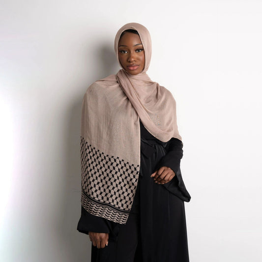 Pañuelo Largo de Gasa Perlada con Estampado Liso - Hijab Versátil para Mujer