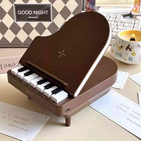 Parlante Bluetooth Piano con Carga Inalámbrica y Luz Nocturna