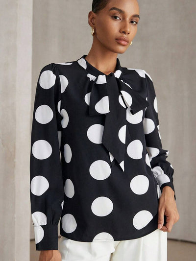 Blusa Retro de Lunares con Manga Larga Versátil - Image 9
