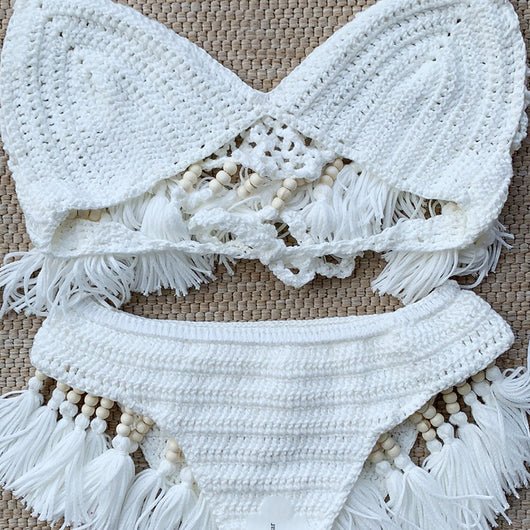 Bikini Estilo Europeo con Detalles de Cuentas y Borlas - Traje de Baño Elegante para Playa - Image 5