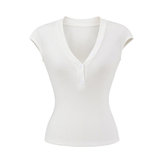 Playera Cuello V Ajustada de Manga Corta - Diseño Moderno y Favorecedor - Image 44