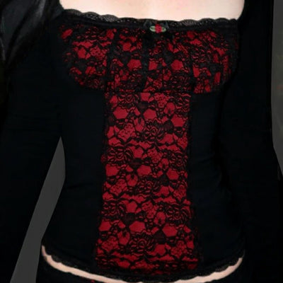 Blusa Elegante de Manga Larga con Encaje y Volantes - Image 2