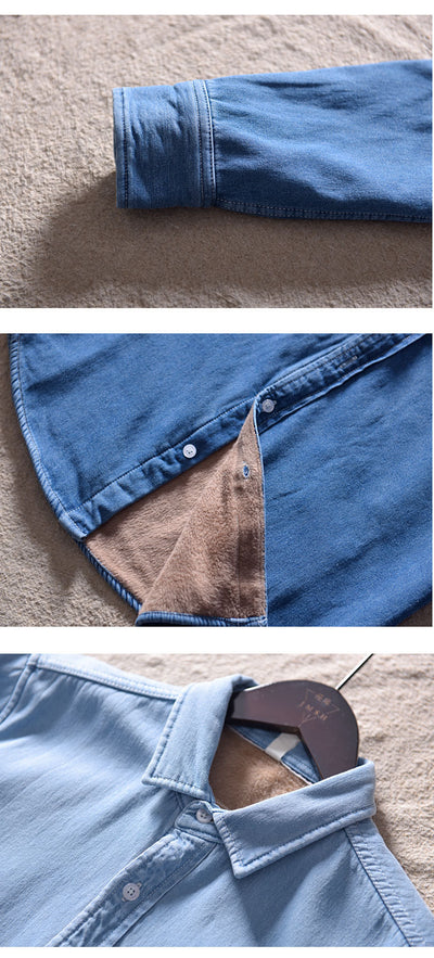 Camisa Denim Suave Manga Larga Estilo Coreano Holgada de Algodón - Image 6