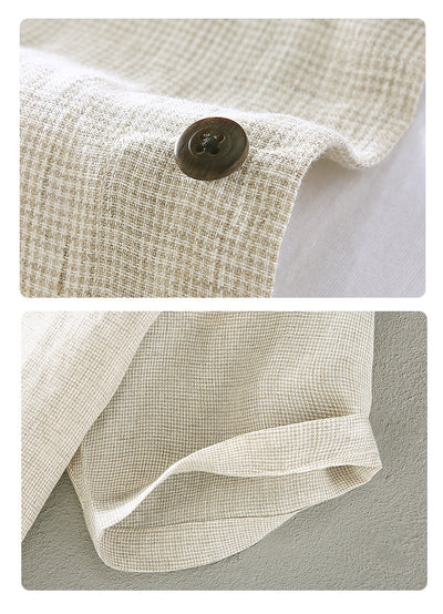 Camisa de Lino Cuadriculada Tejida para Hombre - Manga Corta - Image 18
