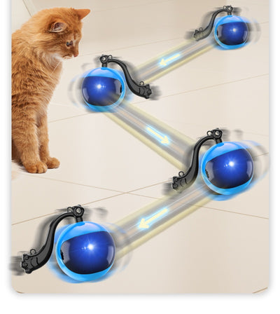 Blue and black rotating cat teasing ball with light, sound, and feather toy, controlled by a remote. - Image 9