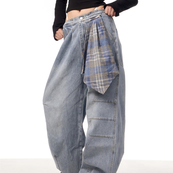 Jeans Retro con Pañuelo Cuadrado Desmontable y Cierre de Machete