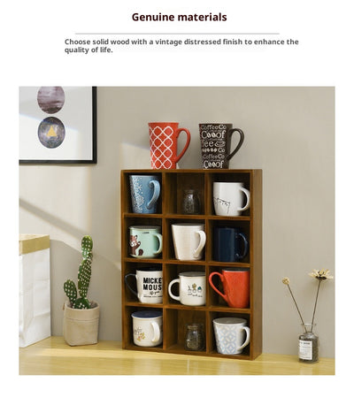Gabinete Retro de Madera Maciza con 12 Compartimentos para Tazas - Image 10
