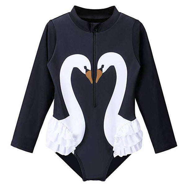 Traje de Baño Infantil Cisne con Cierre y Mangas Largas