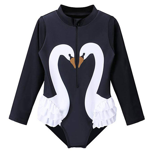 Traje de Baño Infantil Cisne con Cierre y Mangas Largas