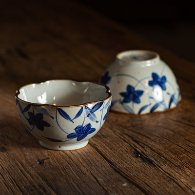 Tazón de Arroz Retro de Gres Azul Cobalto