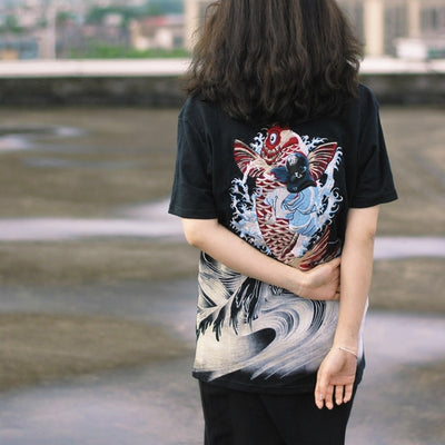 Camiseta Dragón Carpa Bordado Chino - Manga Corta - Image 10