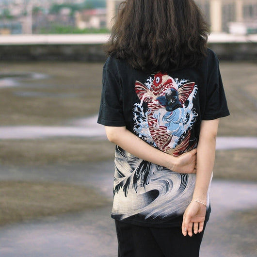 Camiseta Dragón Carpa Bordado Chino - Manga Corta - Image 10