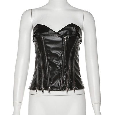 Blusa Asimétrica de Cuero PU Ajustada para Mujer - Image 16
