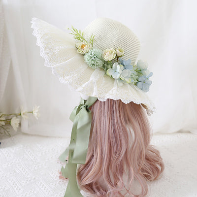Sombrero de Ala Ancha con Encaje Floral y Moño para Viajes - Image 7
