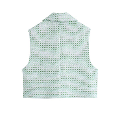 Conjunto de 3 Piezas: Blazer Cuadrille, Tank Top Abotonado y Falda Plisada Mini - Image 12