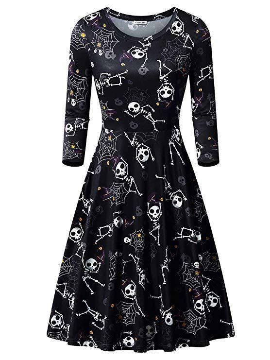 Vestido Largo de Manga Larga con Estampado de Calabaza para Halloween