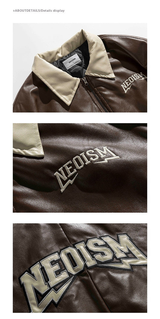 Chaqueta de Cuero PU Estilo Retro Americano con Letras Bordadas para Hombre - Image 10