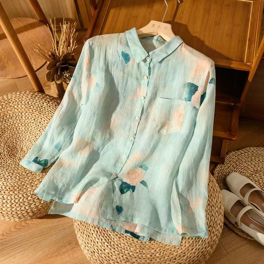 Camisa Vintage de Algodón y Lino para Mujer