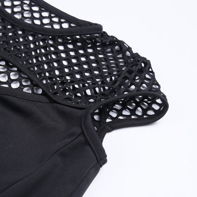 Vestido Transpirable de Malla Oscura con Diseño Patchwork - Image 8