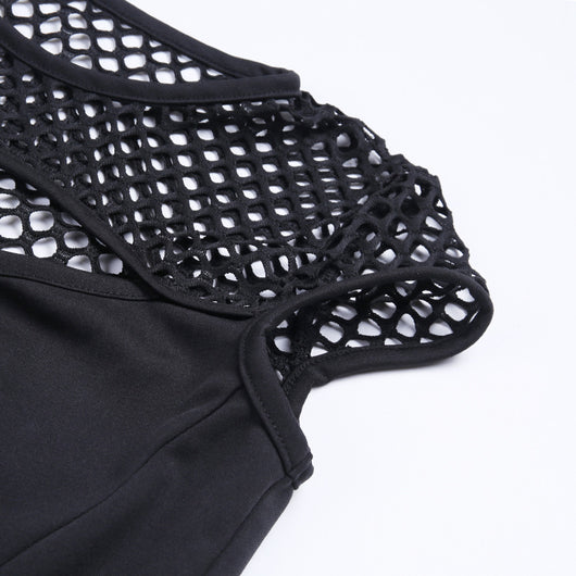 Vestido Transpirable de Malla Oscura con Diseño Patchwork - Image 8