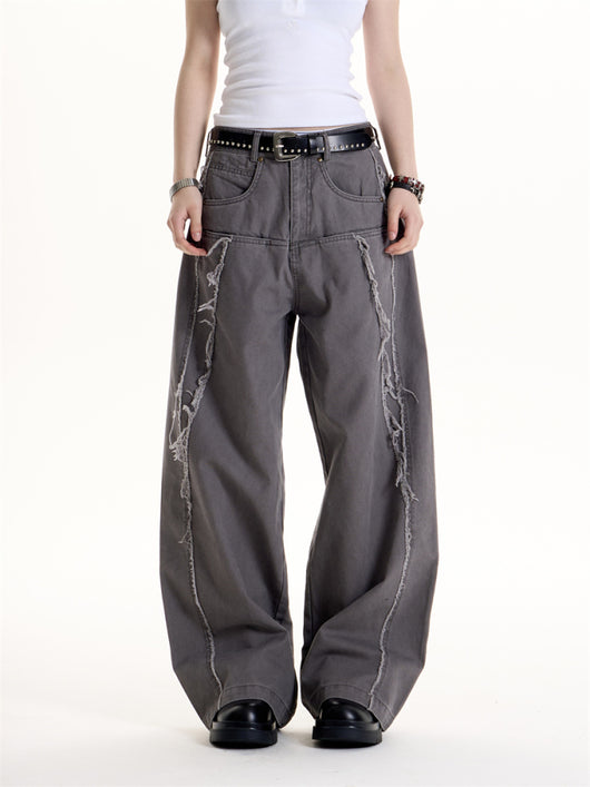 Jeans Vintage Americano con Diseño Deconstruido y Detalles de Borla - Image 3
