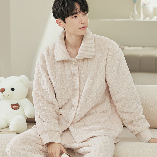 Cardigan Pijama de Forro Polar para Hombre - Abrigo Cálido Coral - Image 9