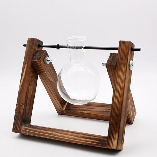 Maceta Hidropónica de Vidrio con Soporte de Madera Colgante - Image 5