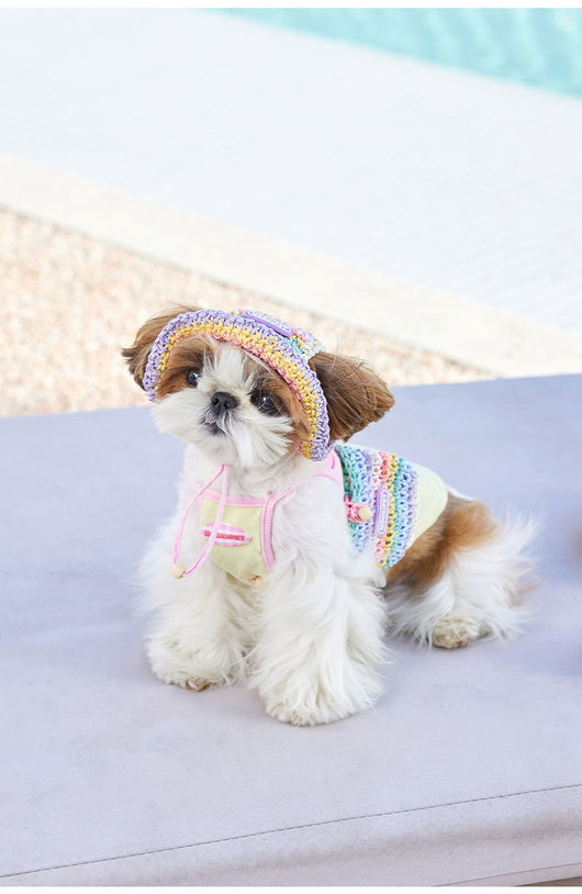 Bolsa de Viaje con Sombrero Tejido para Perros Pequeños - Estilo Vacacional - Image 7