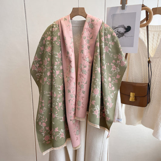 Bufanda Elegante Floral Otoño-Invierno Estilo Socialité en Cashmira Artificial
