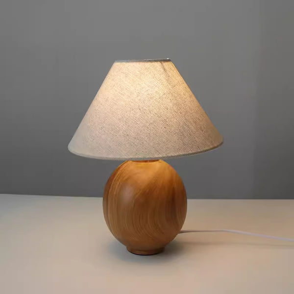 Lámpara de Mesa Mesita de Noche en Lino y Madera Maciza