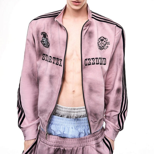 Chaqueta de Cuello Alto Estilo Americano Desgastado para Otoño e Invierno