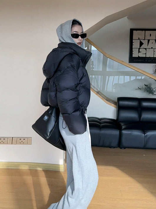 Chaqueta Acolchada Corta con Capucha para Mujer - Algodón Grueso y Cálido - Image 2