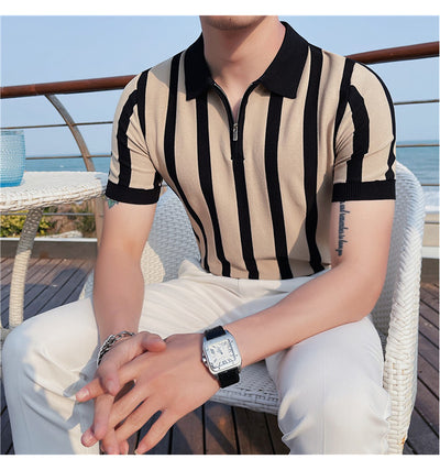 Suéter a Rayas con Cuello Solapa - Camiseta Casual Stretch Británica - Image 9
