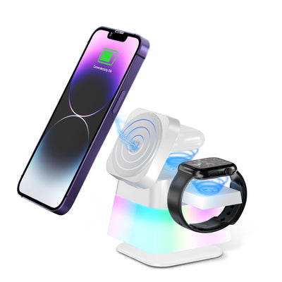 Cargador Inalámbrico Magnético Rotatorio 4 en 1 con Luz LED para iPhone 15, 14, 13, 12 Pro Max - Image 4