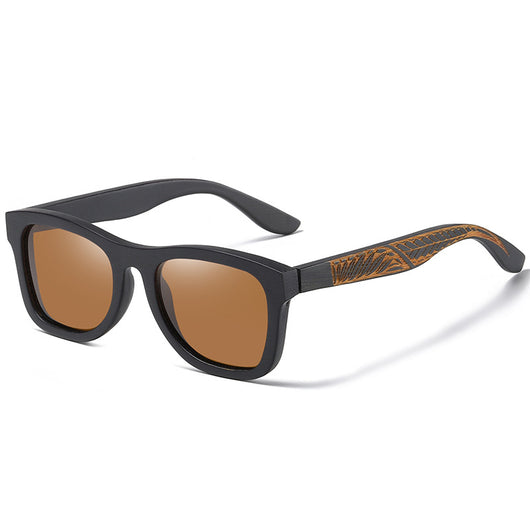 Gafas de Bambú con Marco Negro Texturizado y Patillas Estampadas - Image 6