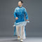 Bata Hanfu Azul Mejorada para Hombre con Cuello Mao y Mangas Largas